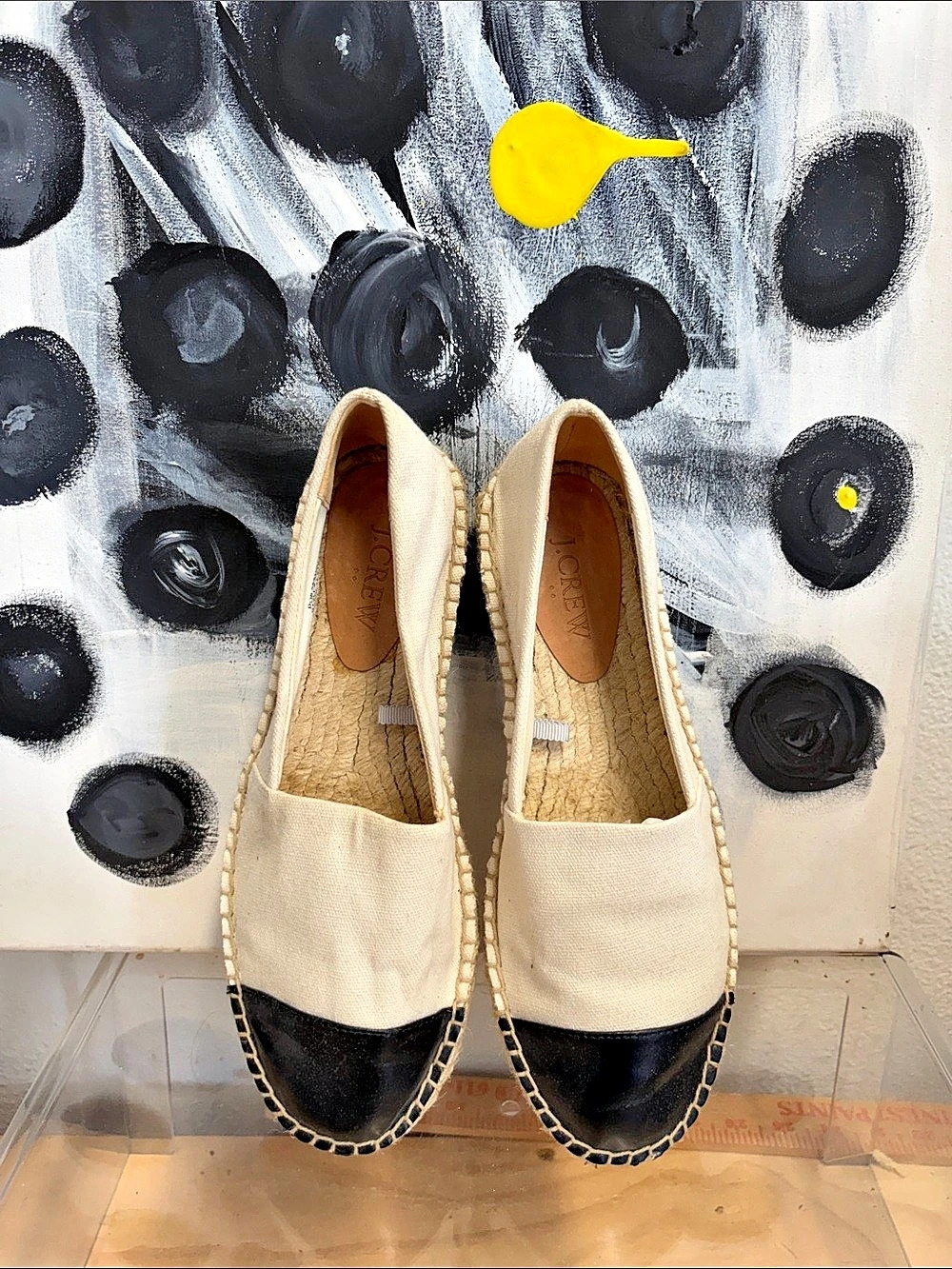 J.Crew Canvas Cap-Toe Slip-On Espadrilles Espadrille Slip-Ons Cream Black US 6.5